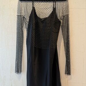 Lucy Paris Black and White Slip Dress with Bishop Sleeves